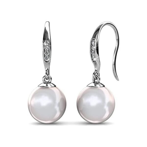 Cate & Chloe Betty 18k White Gold Plated Pearl Earrings with Crystals _ Women's Drop Earrings, Gift for Her