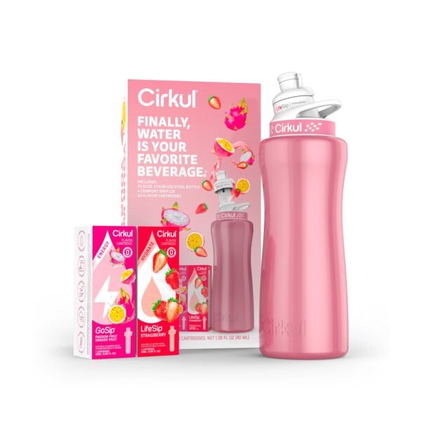 Cirkul 32oz Rose Gold Stainless Steel Water Bottle Starter Kit with Rose Gold Lid and 2 Flavor Cartridges