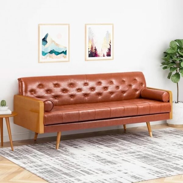 Noble House Marcel Faux Leather Tufted Sofa, Cognac Brown - Imagen 2