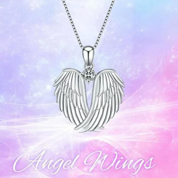 Clearance! SDJMa Angel Wings Necklace 925 Sterling Silver Guardian Angel Wings Pendant Birthstone Necklace for Women Jewelry Gifts - Imagen 2