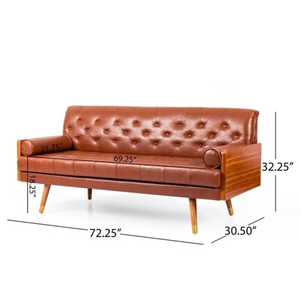 Noble House Marcel Faux Leather Tufted Sofa, Cognac Brown - Imagen 3