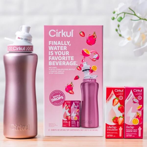 Cirkul 32oz Rose Gold Stainless Steel Water Bottle Starter Kit with Rose Gold Lid and 2 Flavor Cartridges - Imagen 3